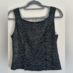 Vintage Adrianna Papell‎ Occasions Black Sequin Beaded Tank Top SZ 6
